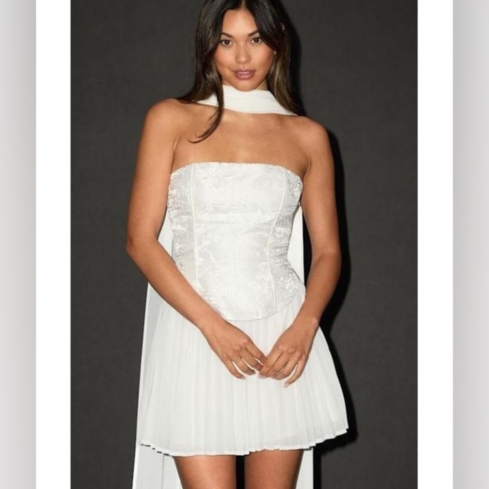 Lulu's Laubrey White Floral Jacquard Mini Dress and Scraft Set
